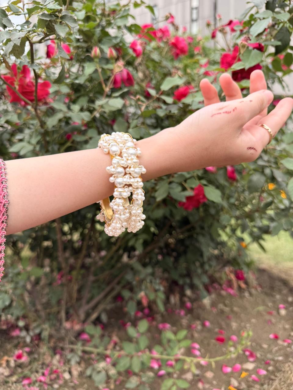 White Pearl Cluster Bangles