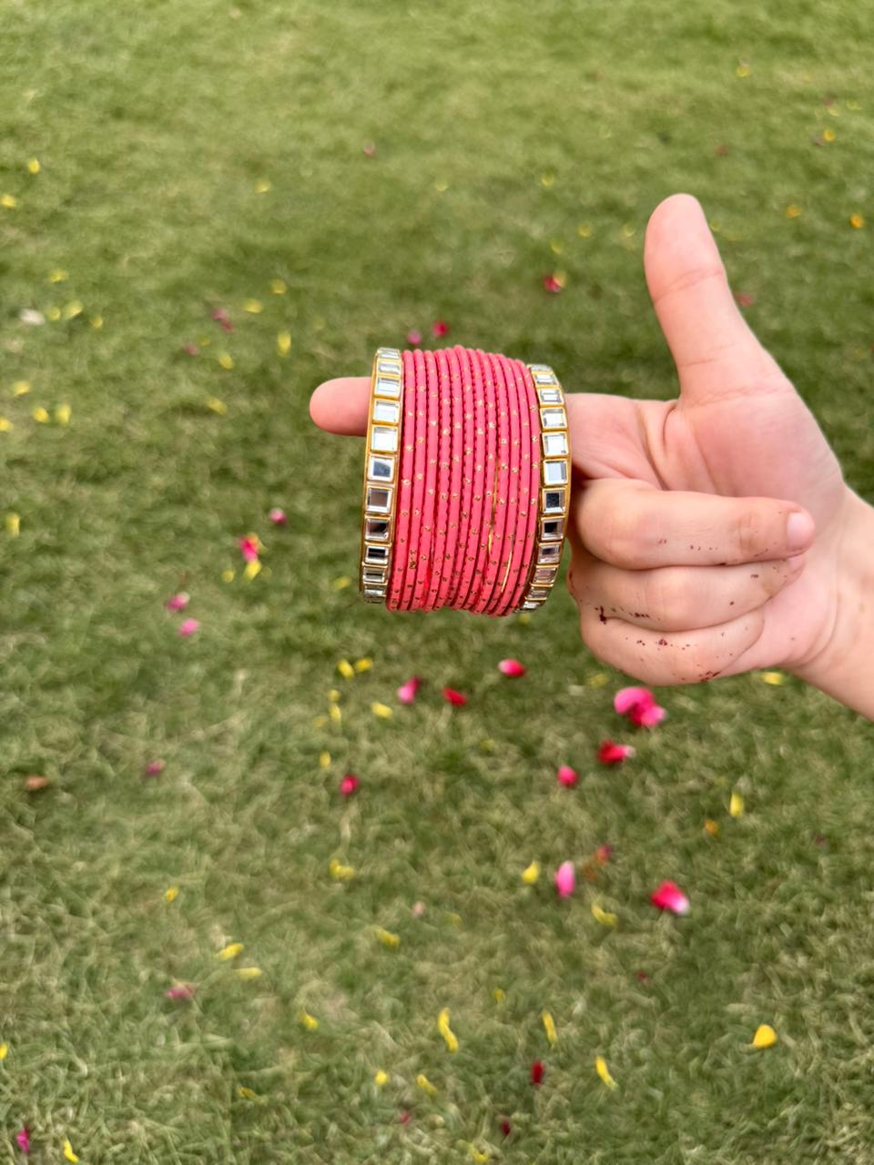 Dotted Metallic Bangles Set