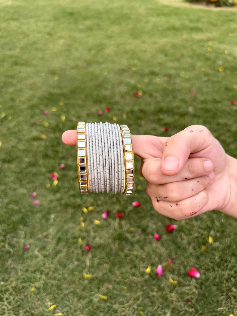 Dotted Metallic Bangles Set