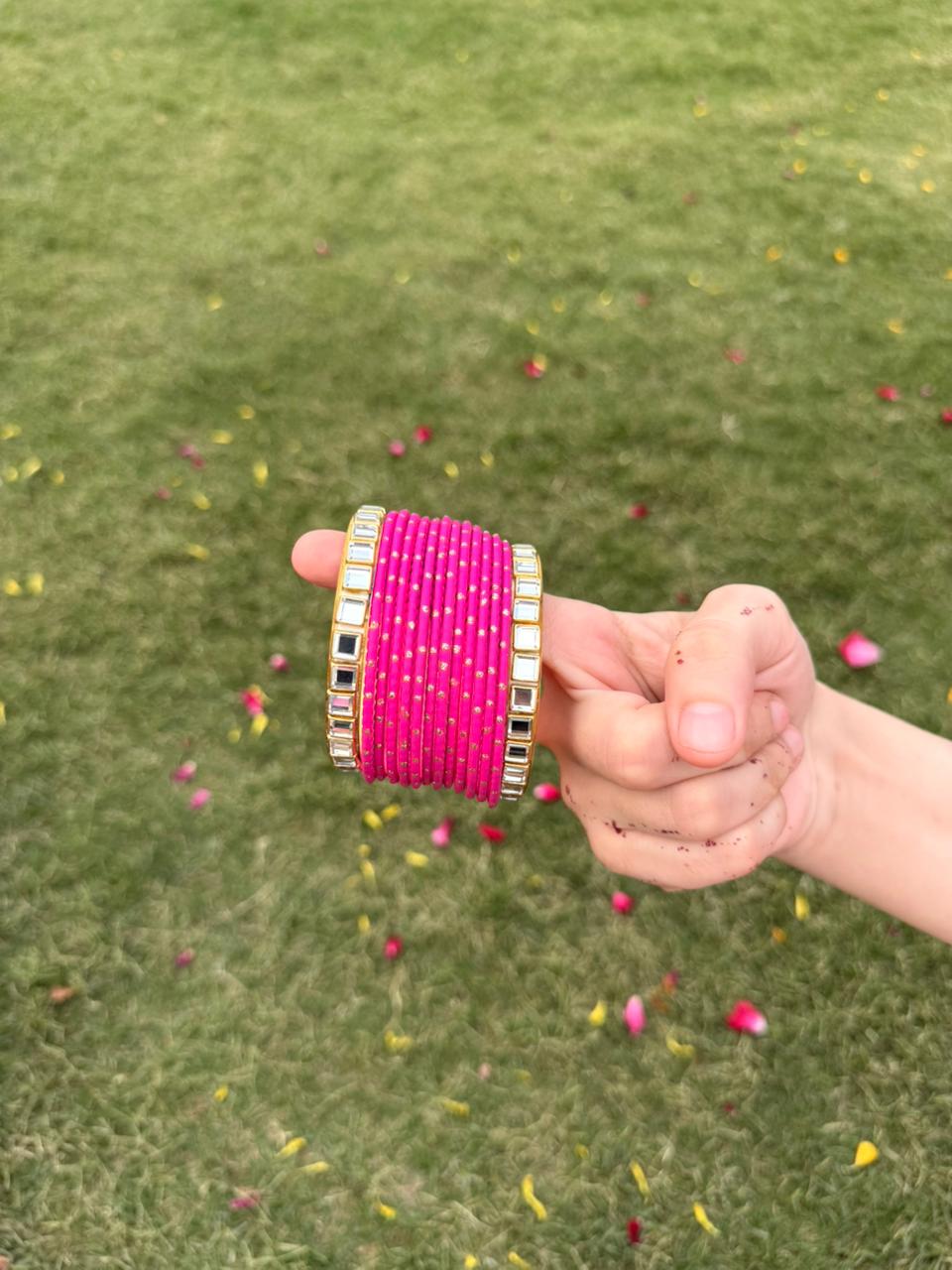 Dotted Metallic Bangles Set