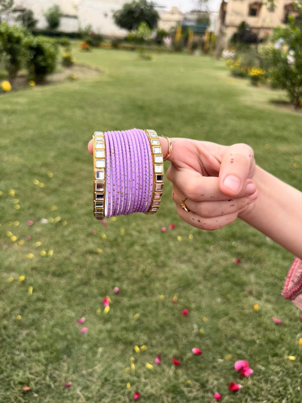 Dotted Metallic Bangles Set