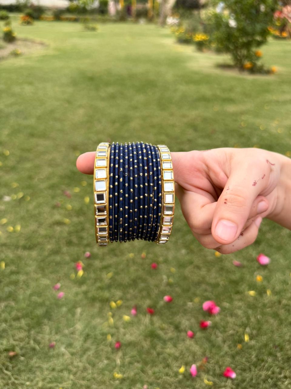 Dotted Metallic Bangles Set