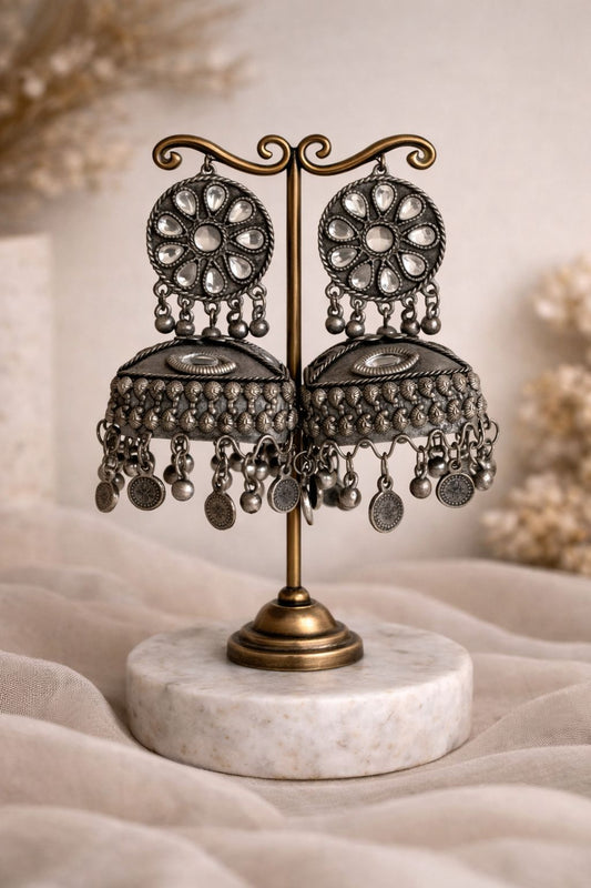 Aurelia Mirror Oxidised Jhumkas