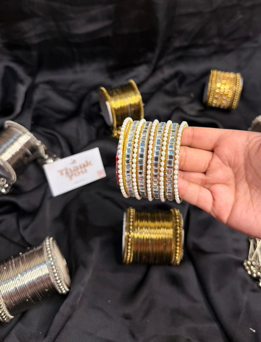White Dotted Pearl Bangles Set