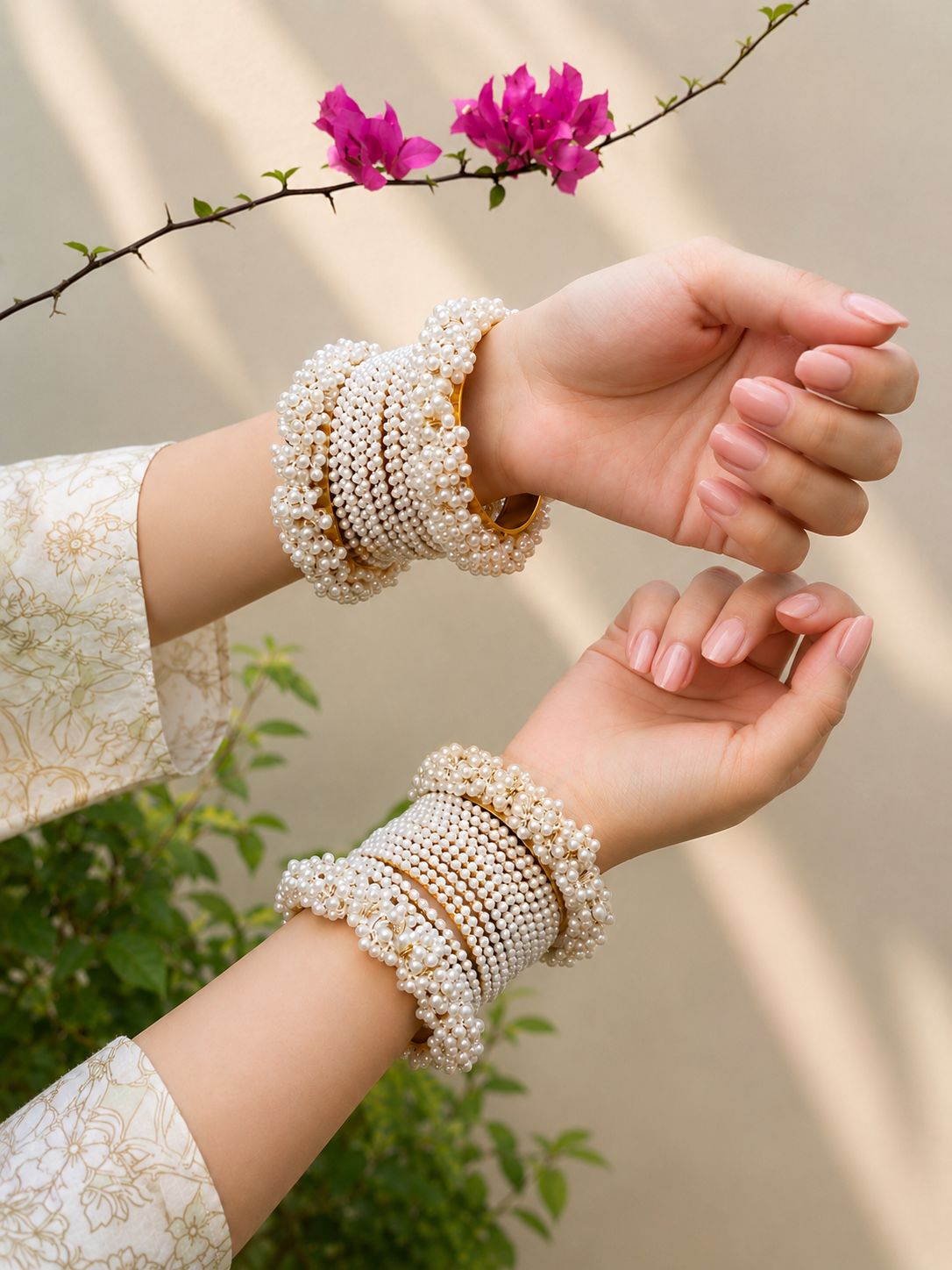 Luxe Pearl Bridal Bangles Set