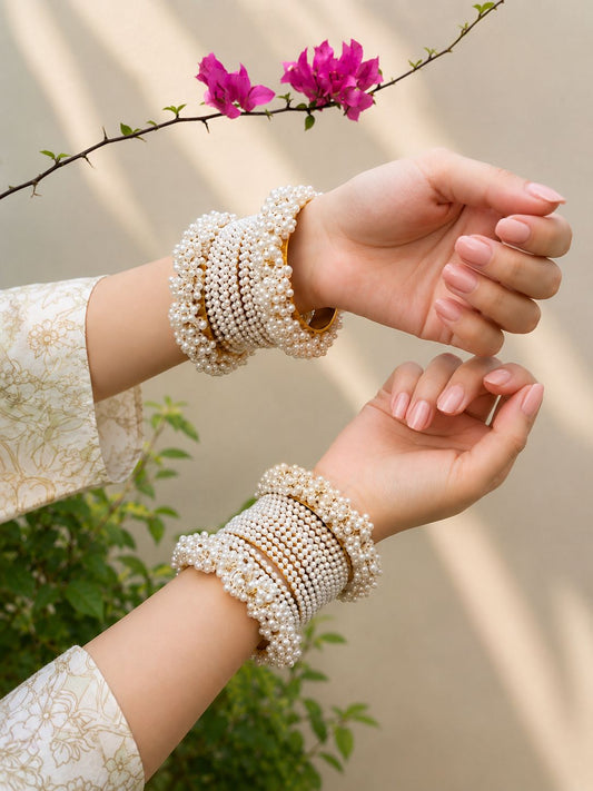 Luxe Pearl Bridal Bangles Set