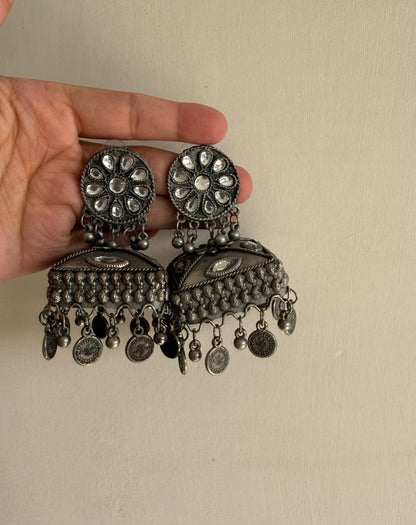Aurelia Mirror Oxidised Jhumkas