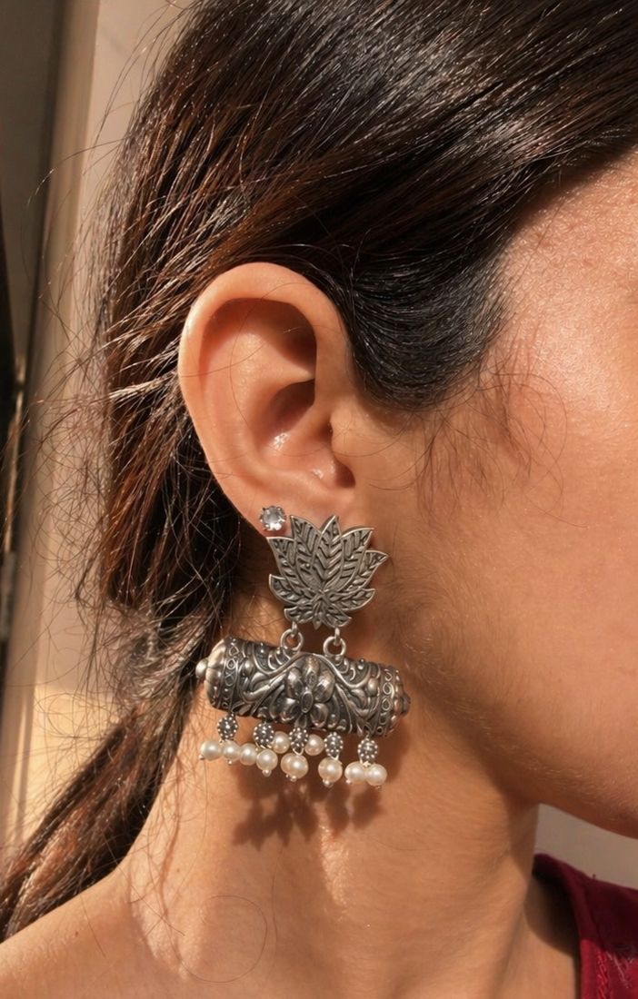 Zayra Pearl Oxidised Jhumkas