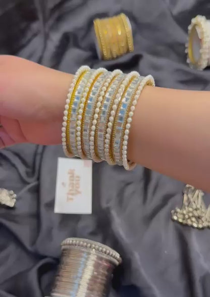 White Dotted Pearl Bangles Set